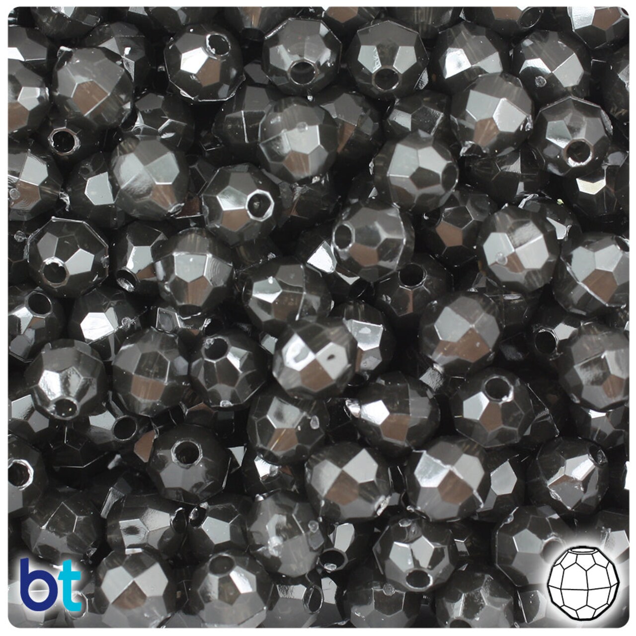 BeadTin Jet Transparent 8mm Faceted Round Plastic Craft Beads (450pcs)